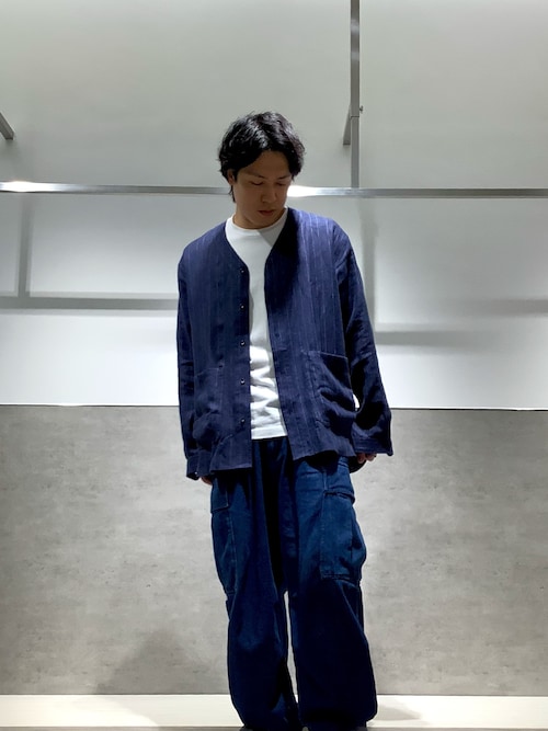 セール】リラックスベースボールシャツ＜ネイビーストライプ