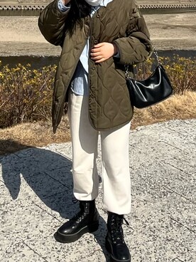 「152cm」｜「アイテム（スウェットパンツ）」を使った、遥さん（レディース・152cm）の春コーディネート