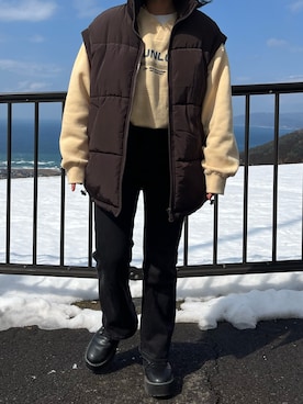 「152cm」｜「アイテム（スウェット）」を使った、遥さん（レディース・152cm）の冬コーディネート