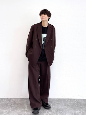 「niko and...（ニコアンド）のクラフトプリントTシャツ（Tシャツ/カットソー、グレー系）」を使った、りょたさん（メンズ・180cm）の夏コーディネート