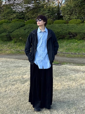 「niko and...（ニコアンド）の2WAYラインシャツ（シャツ/ブラウス、ブルー系）」を使った、りょたさん（メンズ・180cm）の春コーディネート