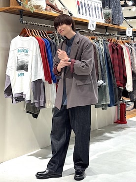 「niko and...（ニコアンド）のNEWプレーントゥシューズ（その他シューズ、ブラック系）」を使った、りょたさん（メンズ・180cm）の夏コーディネート
