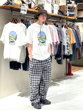 「niko and...（ニコアンド）のコード付きストローハット（ハット、グレー系）」を使った、りょたさん（メンズ・180cm）の夏コーディネート
