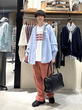 「niko and...（ニコアンド）の【接触冷感】ライトドライイージーパンツ（その他パンツ、ピンク系）」を使った、りょたさん（メンズ・180cm）の春コーディネート