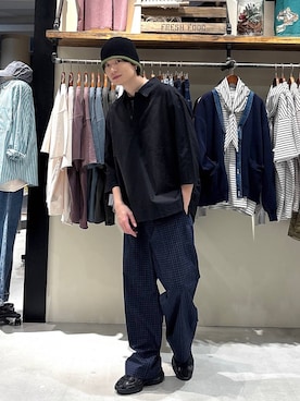 「niko and...（ニコアンド）のリバーシングルビーニー（ニットキャップ/ビーニー、ブラック系）」を使った、りょたさん（メンズ・180cm）の春コーディネート