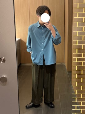 「アイテム（スラックス、グリーン系）」を使った、けさん（メンズ・163cm）の秋コーディネート