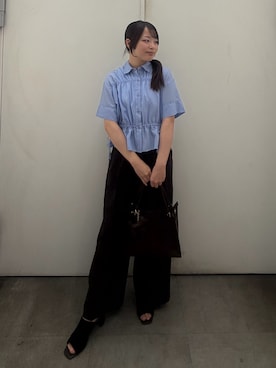 「SENSE OF PLACE by URBAN RESEARCH(センスオブプレイスバイアーバンリサーチ)のクロップドペプラムシャーリングシャツ(シャツ/ブラウス、ブルー系)」を使った、めりさん(レディース・152cm)の夏コーディネート