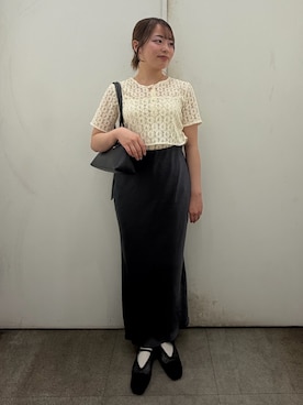 「SENSE OF PLACE by URBAN RESEARCH(センスオブプレイスバイアーバンリサーチ)のレースビスチェアンサンブルカットトップ(Tシャツ/カットソー、ホワイト系)」を使った、めりさん(レディース・152cm)の春コーディネート