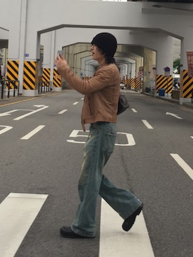 「アイテム（ライダースジャケット）」を使った、182mk_さん（メンズ・182cm）の秋コーディネート