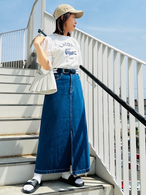 LACOSTE デニムスカート プレーンデニムマキシ丈スカート