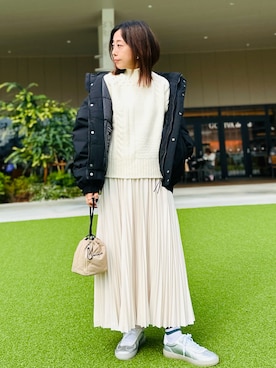 「LACOSTE（ラコステ）のアイテム（ニット/セーター）」を使った、Miyashitaさん（レディース・153cm）の秋コーディネート