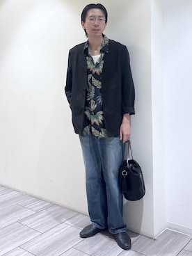 「ADAM ET ROPE'（アダムエロペ）の【COVEROSS/カバロス】ノーカラージャケット×イージースラックス セットアップ / ロングシーズン着用可能（セットアップ、ブラック系）」を使った、吉田　さんの夏コーディネート