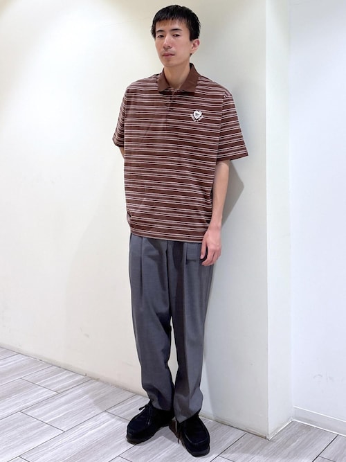 ADAM ET ROPÉ 半袖ポロシャツ サックス/ブラウン ADAM ET ROPE'｜アダムエロペのポロシャツ（ブラウン/茶色系