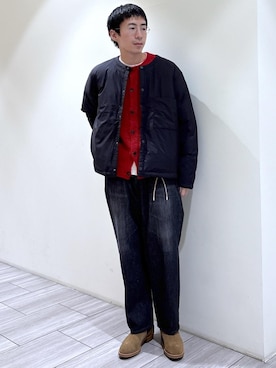 「アイテム（カーディガン/ボレロ）」を使った、吉田　さん（メンズ・176cm・20代）の冬コーディネート