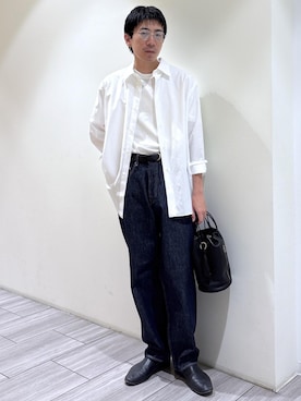 「ADAM ET ROPE'（アダムエロペ）の【AURALEE/オーラリー】WASHED FINX TWILL SHIRT（シャツ/ブラウス、ホワイト系）」を使った、吉田　さんの夏コーディネート