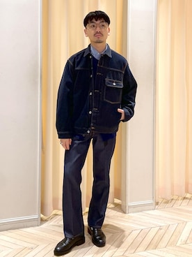 「アイテム（デニムジャケット）」を使った、adam_yamashitaさん（メンズ・169cm・30代）の冬コーディネート