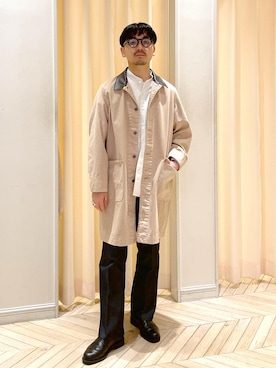 「アイテム（ステンカラーコート）」を使った、adam_yamashitaさん（メンズ・169cm・30代）の冬コーディネート