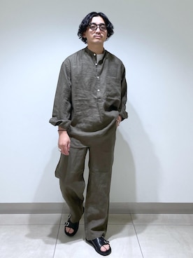 adam_yamashitaさんの「リネン ワイドパンツ / ロングシーズン着用可能 / セットアップ対応」を使ったコーディネート