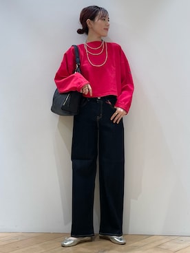 「RED CARD TOKYO（レッドカード）の【RED CARD/レッドカード】35th Anniversary Wide　ワイドデニム（デニムパンツ）」を使った、ひかりさん（レディース・162cm）の夏コーディネート