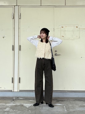 「SENSEOFPLACE」｜「アイテム（帽子）」を使った、ななさん（レディース・155cm）の秋コーディネート