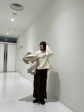 「KBF（ケイビーエフ）のオーバーサイズボアジャケット（その他アウター）」を使った、ななさん（レディース・155cm）の冬コーディネート