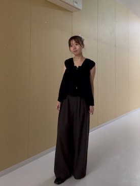 「SENSE OF PLACE by URBAN RESEARCH(センスオブプレイスバイアーバンリサーチ)のレイヤードフリルブラウス(シャツ/ブラウス、ブラック系)」を使った、さきさん(レディース・158cm)の夏コーディネート