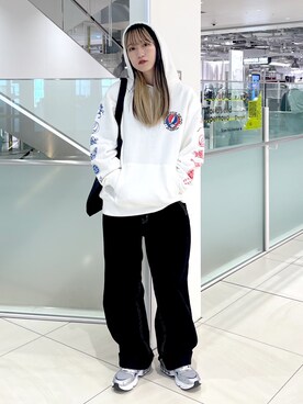 「X-girl（エックスガール）のWIDE TAPERED PANTS（その他パンツ）」を使った、浜口彩奈さん（レディース・158cm）の秋コーディネート