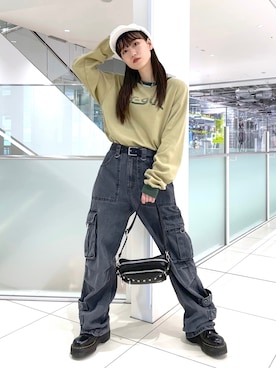 「ハンチング」｜「アイテム（キャップ）」を使った、浜口彩奈さん（レディース・158cm）の夏コーディネート