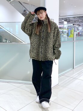 「ハンチング」｜「アイテム（ダウンジャケット/コート）」を使った、浜口彩奈さん（レディース・158cm）の冬コーディネート