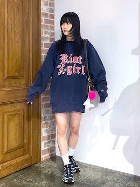 「X-girl（エックスガール）のアイテム」を使った、浜口彩奈さん（レディース・158cm）の秋コーディネート
