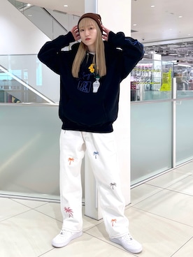 「SILAS（サイラス）のアイテム（帽子）」を使った、浜口彩奈さん（レディース・158cm）の冬コーディネート