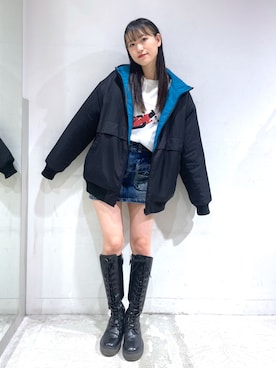 「リバーシブル」｜「アイテム（ナイロンジャケット）」を使った、浜口彩奈さん（レディース・158cm）の秋コーディネート