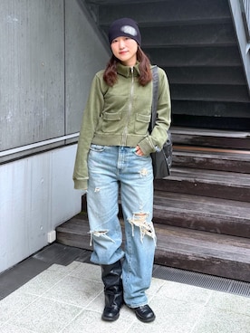 「X-girl（エックスガール）のアイテム」を使った、浜口彩奈さん（レディース・158cm）の秋コーディネート
