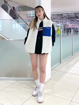 「XLARGE（エクストララージ）のアイテム（その他アウター）」を使った、浜口彩奈さん（レディース・158cm）の秋コーディネート