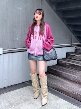 「アイテム（デニムスカート）」を使った、浜口彩奈さん（レディース・158cm）の夏コーディネート