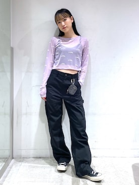 「ショート丈トップス」｜「アイテム（財布/小物）」を使った、浜口彩奈さん（レディース・158cm）の夏コーディネート