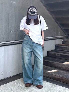 「Champion（チャンピオン）のアイテム」を使った、浜口彩奈さん（レディース・158cm）の春コーディネート