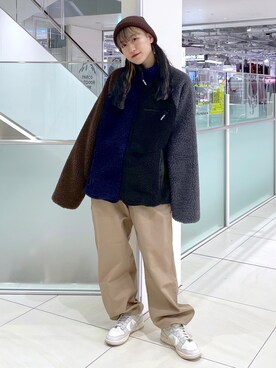 「ボア」｜「アイテム（ナイロンジャケット）」を使った、浜口彩奈さん（レディース・158cm）の秋コーディネート