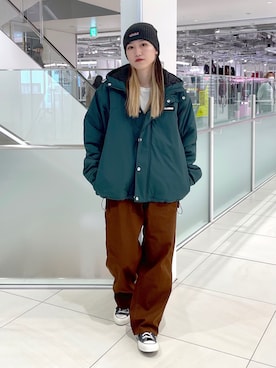 「ブラウンコーデ」｜「アイテム（ナイロンジャケット）」を使った、浜口彩奈さん（レディース・158cm）の秋コーディネート