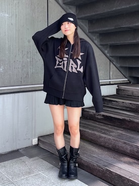 「X-girl（エックスガール）のアイテム」を使った、浜口彩奈さん（レディース・158cm）の秋コーディネート