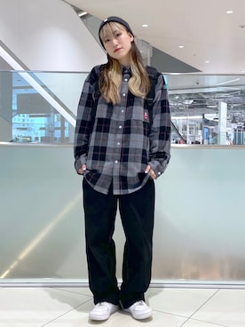 「X-girl（エックスガール）のWIDE TAPERED PANTS（その他パンツ）」を使った、浜口彩奈さん（レディース・158cm）の夏コーディネート