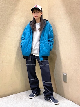 「リバーシブル」｜「アイテム（ナイロンジャケット）」を使った、浜口彩奈さん（レディース・158cm）の秋コーディネート