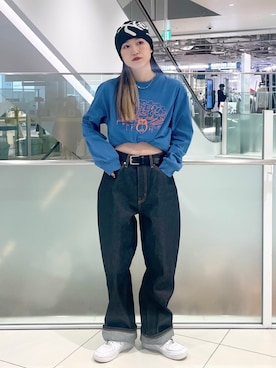 「XLARGE（エクストララージ）のアイテム（帽子）」を使った、浜口彩奈さん（レディース・158cm）の秋コーディネート