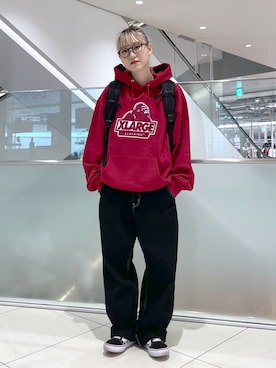 「X-girl（エックスガール）のWIDE TAPERED PANTS（その他パンツ）」を使った、浜口彩奈さん（レディース・158cm）の夏コーディネート