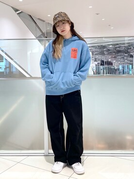 「X-girl（エックスガール）のWIDE TAPERED PANTS（その他パンツ）」を使った、浜口彩奈さん（レディース・158cm）の夏コーディネート