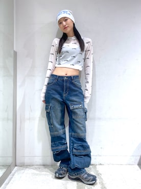 「シースルー」｜「アイテム（ニットキャップ/ビーニー）」を使った、浜口彩奈さん（レディース・158cm）の夏コーディネート