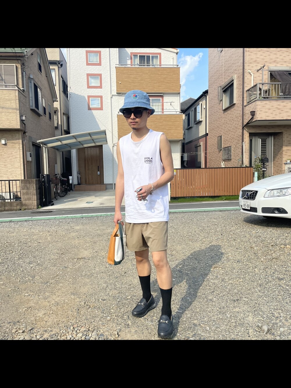 「夏コーデ、休日コーデ、お洒落さんとつながりたい、夏、シンプルコーデ」｜「MR.GENTLEMANのアイテム（その他トップス、ホワイト系）」を使った、りーたさん（メンズ・169cm）の夏コーディネートの1枚目の写真