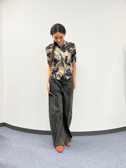 ブラウス シャツ Brushstroke Floral Crinkled Shirt / シャツブラウス レディース セール】Brushstroke Floral Crinkled Shirt / シャツブラウス