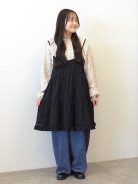 「Samansa Mos2（サマンサ モスモス）のはしごレースティアードキャミチュニック（チュニック、ブラック系）」を使った、ことこさん（レディース・152cm）の春コーディネート