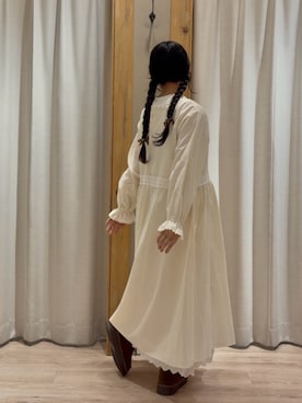 「Samansa Mos2（サマンサ モスモス）のレースピンタックワンピース（ワンピース、ホワイト系）」を使った、ことこさん（レディース・152cm）の冬コーディネート